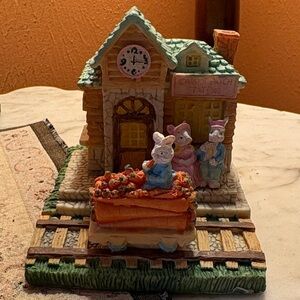 Artmark Ceramic Easter Village Bunny Train Station Figurine